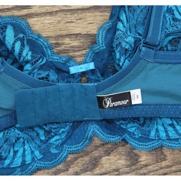 NWT Paramour Peridot Lace Full Coverage Unlined Bra Deep Caribbean Blue 36D - Picture 10 of 10